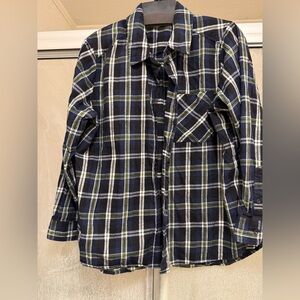 Women’s Time and Tru Navy and Green Plaid Shirt